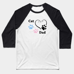 Cat Dad. Pink and blue paw print with hearts Baseball T-Shirt